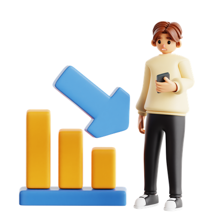 Man Sad For Financial Growth Indicated By Upward Bar Graph  3D Illustration