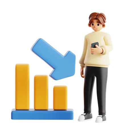 Man Sad For Financial Growth Indicated By Upward Bar Graph  3D Illustration