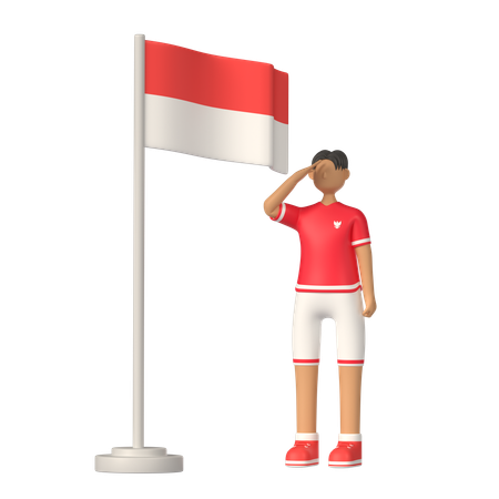 Man Salute Indonesian Flag  3D Illustration