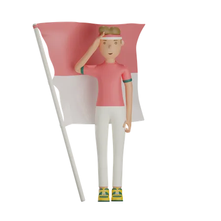 Man Saluting Independence Day  3D Illustration