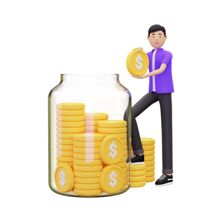 Man Saving Money  3D Illustration