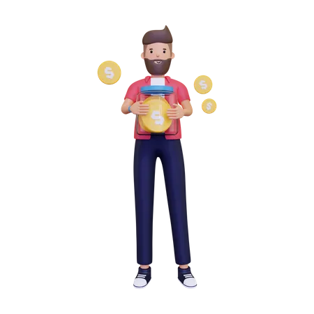Man saving money  3D Illustration