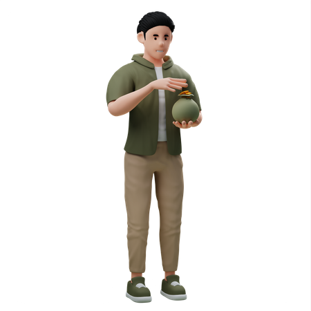 Man Saving Money Use Moneybag  3D Illustration