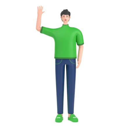 Boy saying hello with waving hand 3D Illustration