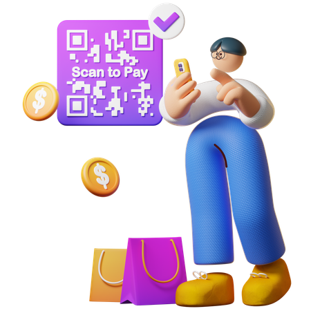 Man Scanning Qr Barcode Cashless  3D Icon