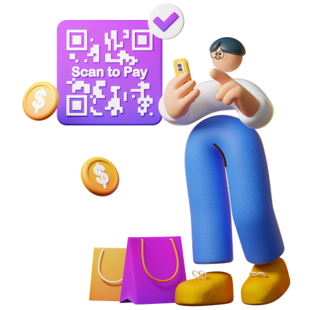 Man Scanning Qr Barcode Cashless  3D Illustration