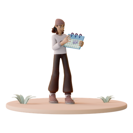 Man Scheduling Me Time on Calendar  3D Icon
