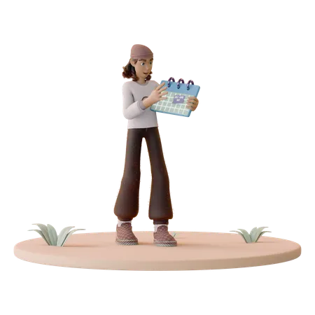 Man Scheduling Me Time on Calendar  3D Icon