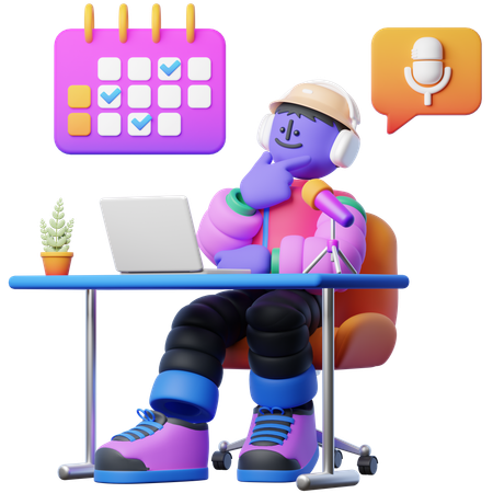 ポッドキャストのリリース日をスケジュールする男性  3D Illustration
