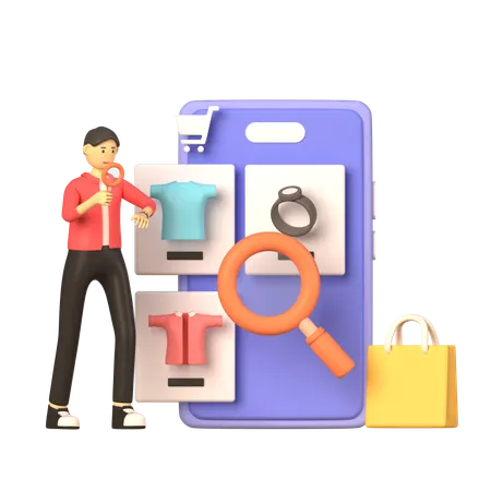 Man Search For Products On App  3D Illustration