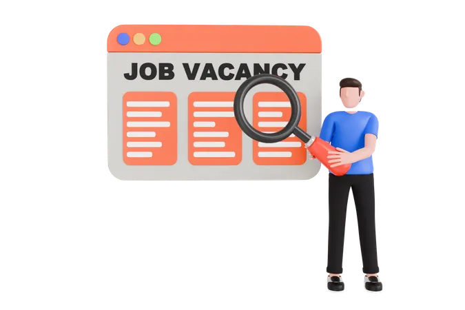 Search Job Vacancy 3 D Illustration Job Seekers Search Job Boards And Company Websites For Job Opportunities 3D Illustration