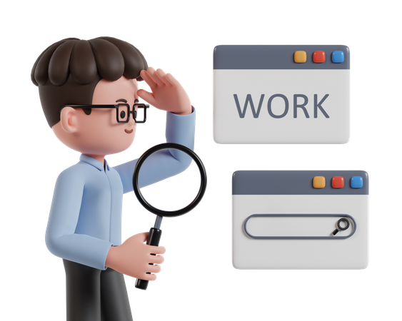 Man Searching For Online Job  3D Icon