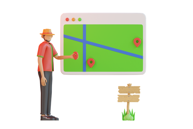 Man searching travel location  3D Illustration