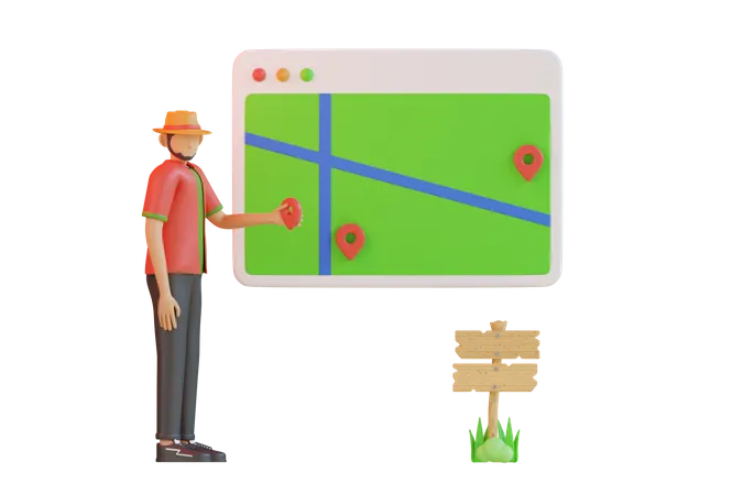 Man searching travel location  3D Illustration