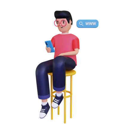 Man searching via internet  3D Illustration