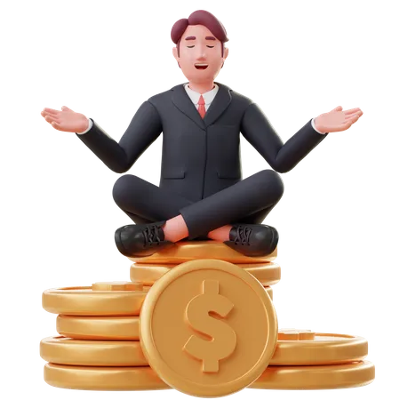 Man seat on money stack and achieve Financial freedom  3D Illustration