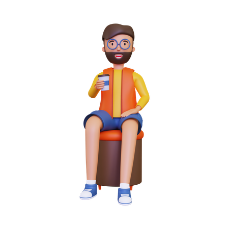 Man seating in cafe with coffee glass  3D Illustration