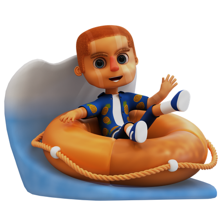 Man Seating in Floating tube on beach  3D Illustration