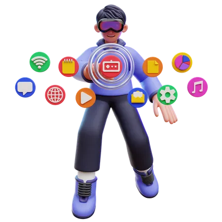 Man Select Virtual Icons  3D Illustration