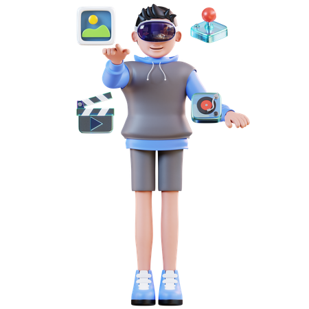 Man Select Virtual Icons  3D Illustration