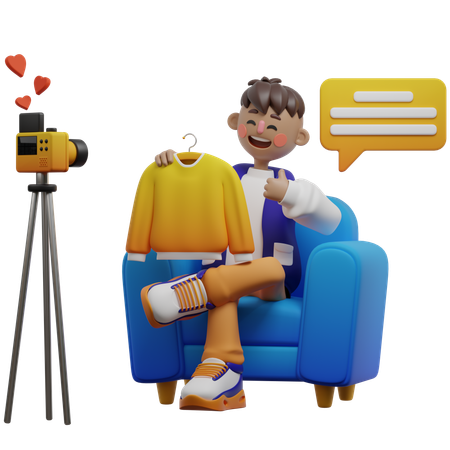 중고품을 라이브로 판매하는 남자  3D Illustration
