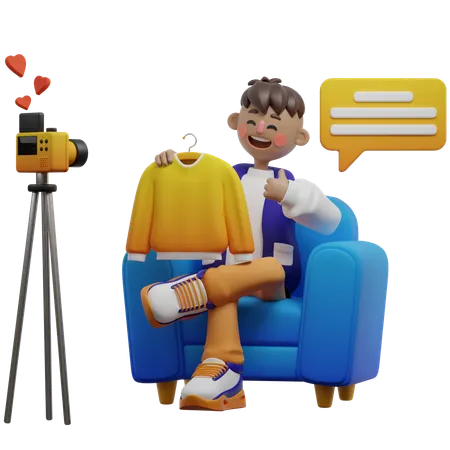 중고품을 라이브로 판매하는 남자  3D Illustration