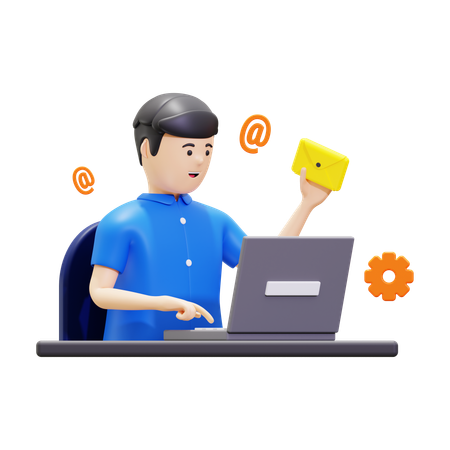 Man Sending Email From Laptop  3D Icon