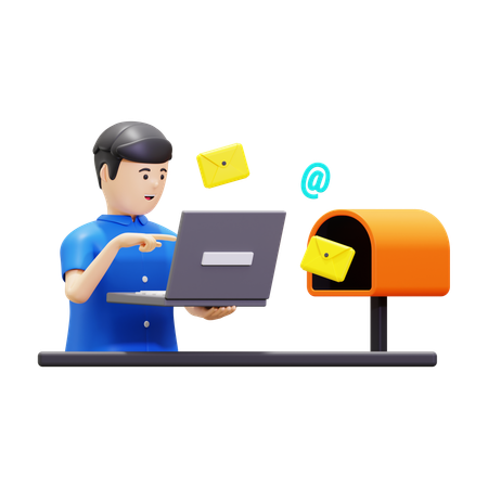 Man Sending Email From Laptop  3D Illustration