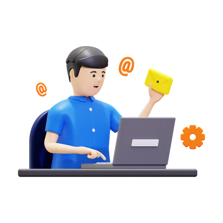 Man Sending Email From Laptop  3D Illustration