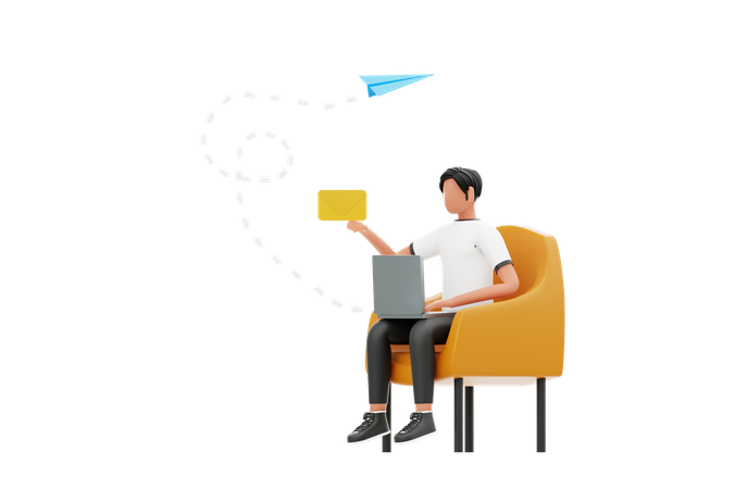 Man Sending Email Using Laptop  3D Illustration