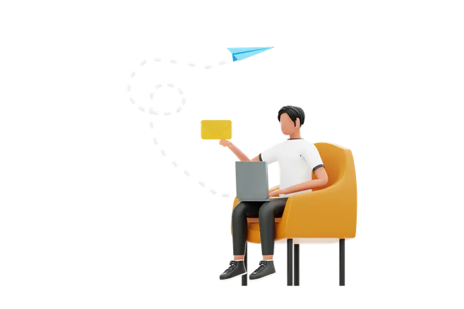 Man Sending Email Using Laptop  3D Illustration