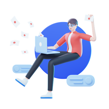 Man Sending Emails  3D Icon