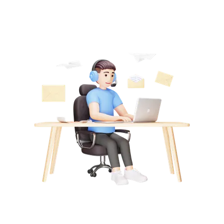 Man Sending Emails  3D Illustration