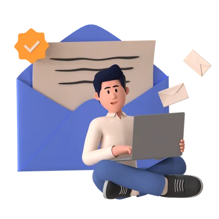 Man Sending Message  3D Illustration