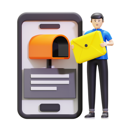 Man Sends Email In Mailbox  3D Illustration