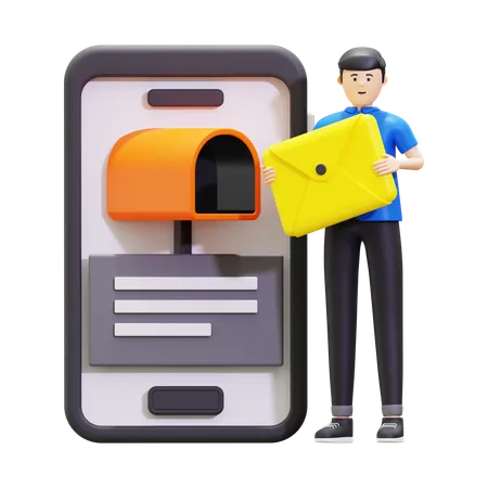 Man Sends Email In Mailbox  3D Illustration