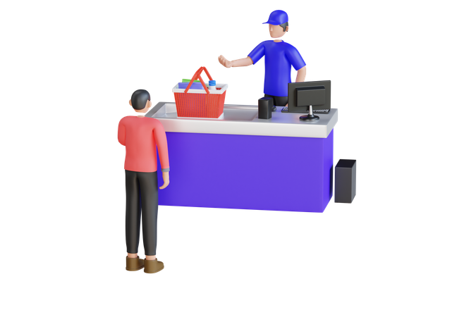 Man Shopping Daily Goods In Store  3D Illustration