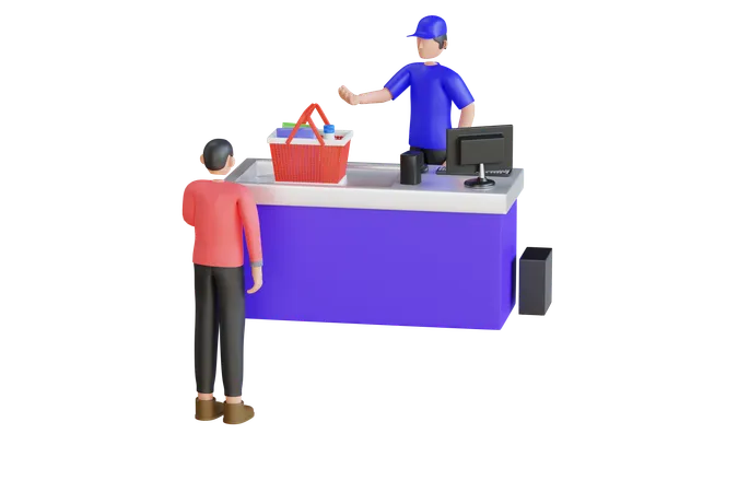 Man Shopping Daily Goods In Store  3D Illustration