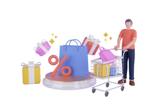 Online Shopping 3 D Illustration Shopping Online Store For Sale Mobile E Commerce 3 D Background Buying And Selling Concept 3D Illustration