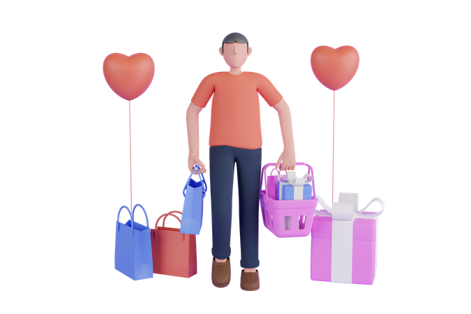 Man shopping for wife 3D Illustration