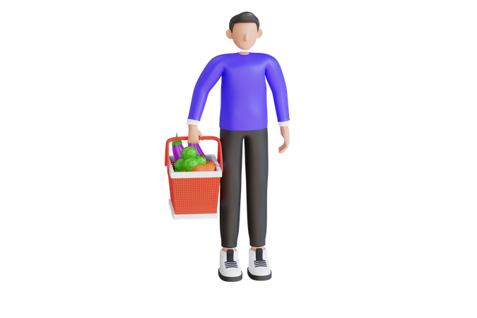 野菜を買い物する男性  3D Illustration