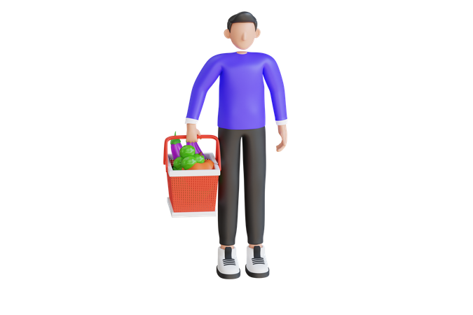 Man Shopping For Vegetables  3D Illustration