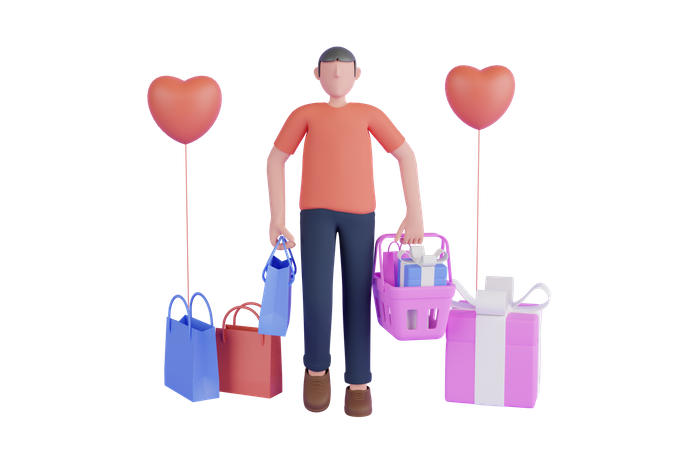 Man shopping for wife  3D Illustration