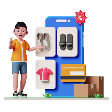 Man shopping online using e-commerce app  3D Illustration