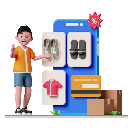 Man shopping online using e-commerce app  3D Illustration