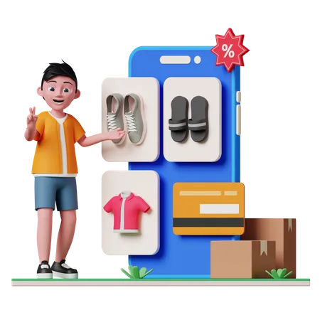 Man shopping online using e-commerce app  3D Illustration