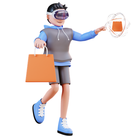 Man Shopping Using Virtual Reality  3D Illustration