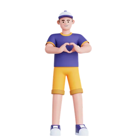 Man Showing a Heart Shape  3D Illustration