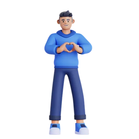 Man Showing a Heart Shape  3D Illustration