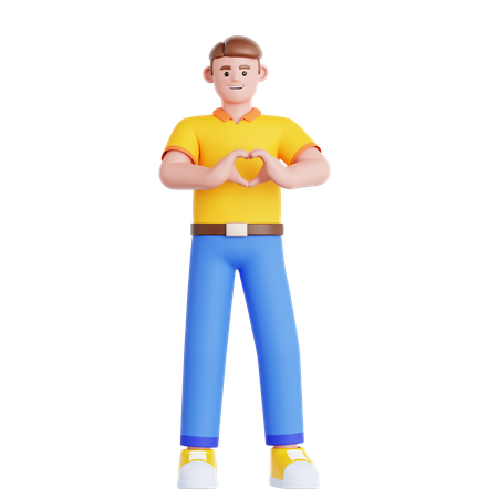 Man Showing a Heart Shape  3D Illustration